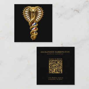 Carte De Visite Carré Logo de salon de coiffure Luxury Golden Cobra Barb