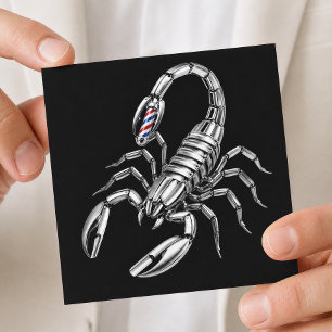 Carte De Visite Carré Logo de salon de coiffure rasoir Scorpion Argenté 