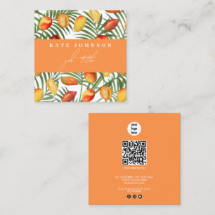 Carte De Visite Carré Logo d'entreprise Code QR Mango & Verdure Vintage