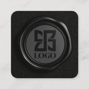 Carte De Visite Carré Logo d'entreprise élégant en cire noire foncée fau