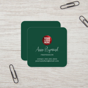 Carte De Visite Carré Logo d'entreprise et nom en écriture verte
