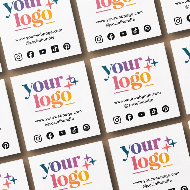 Carte De Visite Carré Logo d'entreprise Médias sociaux personnalisés (Square card in 2.5 inch size shown. Choose paper and corner style.)