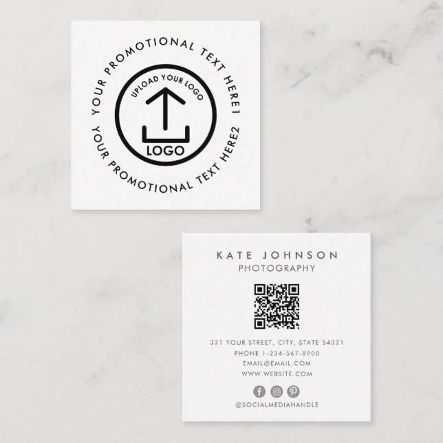 Carte De Visite Carré Logo d'entreprise moderne Scannable QR Code blanc (Devant / Derrière)