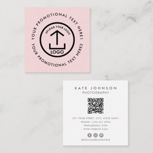 Carte De Visite Carré Logo d'entreprise moderne Scannable QR Code rose p (Devant / Derrière)