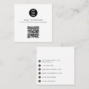 Carte De Visite Carré Logo d'entreprise QR Code Moderne Minimaliste