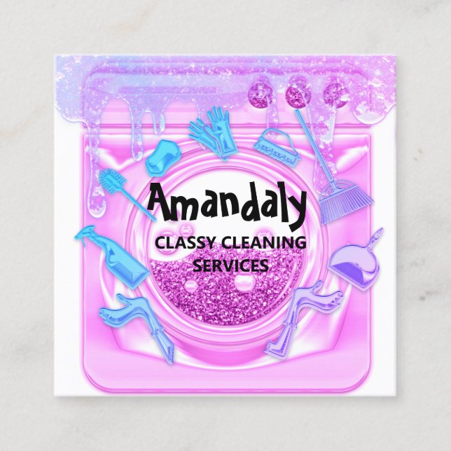 Carte De Visite Carré Logo des services de bureau de la maison de nettoy (Devant)