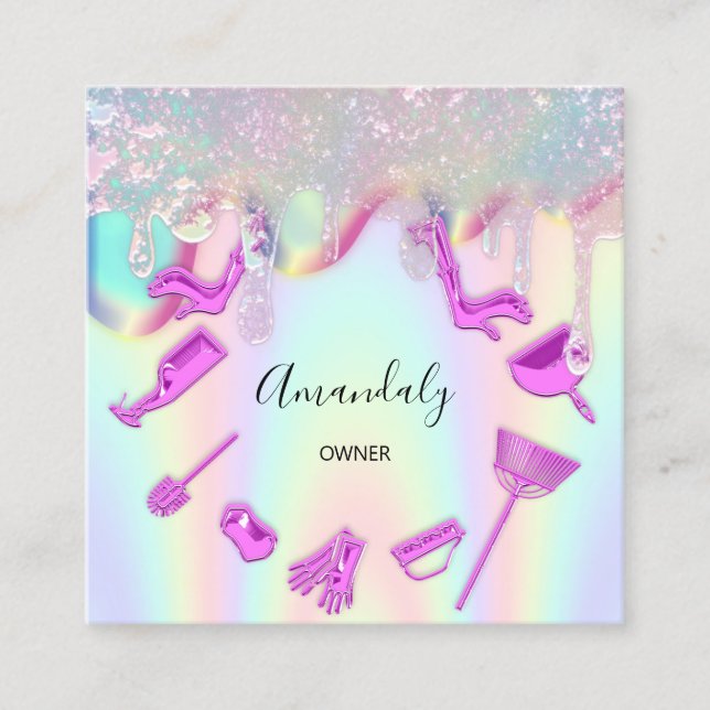 Carte De Visite Carré Logo des services de bureau de la maison de nettoy (Devant)