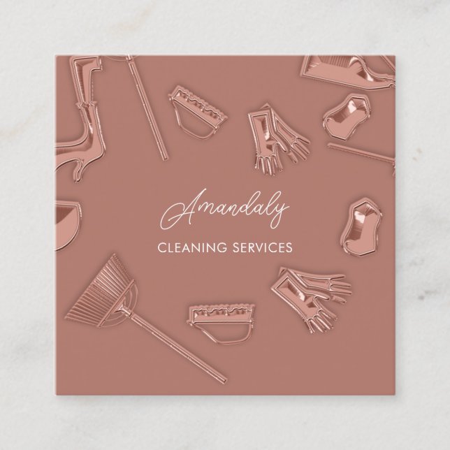 Carte De Visite Carré Logo des services de nettoyage des maisons domesti (Devant)