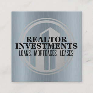 Carte De Visite Carré Logo du bâtiment de l'entreprise   Metallique