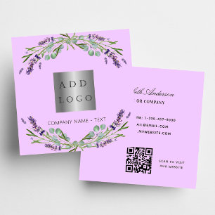 Carte De Visite Carré Logo du code QR pour fleurs de lavande violet
