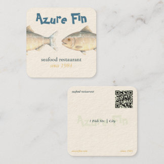 Carte De Visite Carré Logo du restaurant de poisson Azure Fin élégant