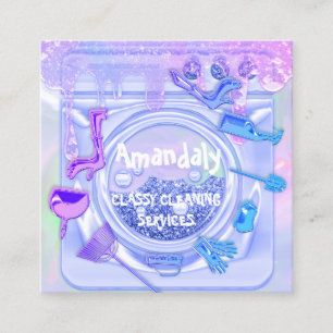 Carte De Visite Carré Logo du service de nettoyage QRCode de lancement L