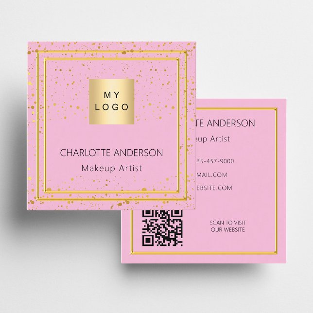 Carte De Visite Carré Logo élégant en or rose code QR (Créateur téléchargé)