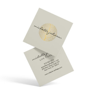 Carte De Visite Carré Logo Elegant Gold Leaf sur Tan