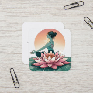 Carte De Visite Carré Logo élégant Lotus Flower Yoga