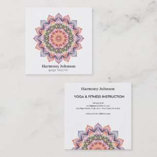 Carte De Visite Carré Logo Élégant Mandala Bleu Rose Yoga Spirituel
