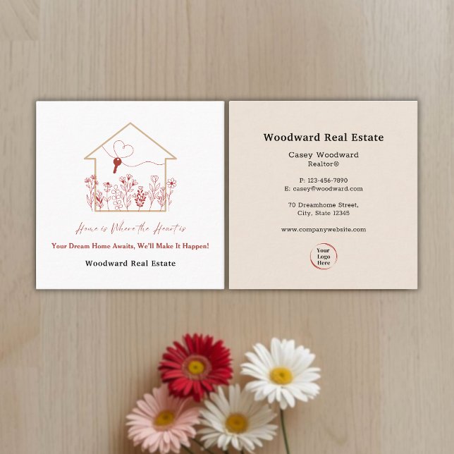 Carte De Visite Carré Logo élégant moderne Realtor Immobilier Logo (Créateur téléchargé)