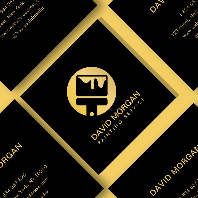 Carte De Visite Carré Logo élégant pour pinceau or | Peintre moderne (Créateur téléchargé)