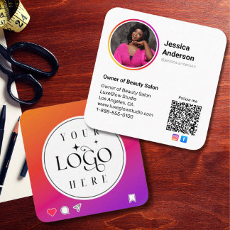 Carte De Visite Carré Logo et code QR de style Instagram