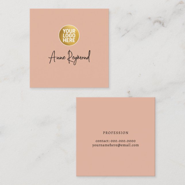 Carte De Visite Carré Logo et nom de script Boho Rose (Devant / Derrière)