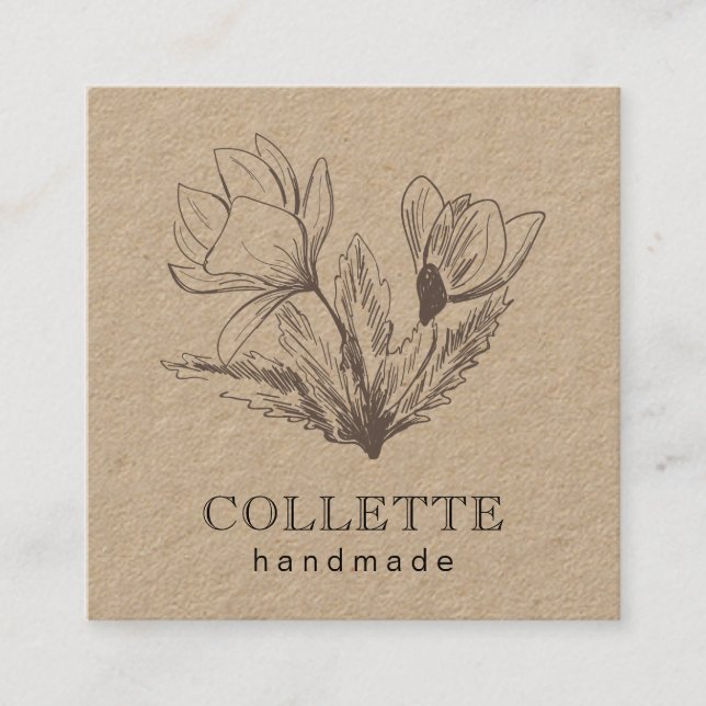 Carte De Visite Carré Logo Fleur artisanal Kraft (Devant)