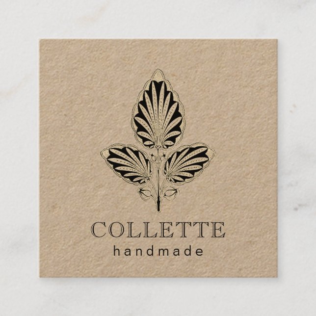 Carte De Visite Carré Logo Fleur artisanal Kraft (Devant)