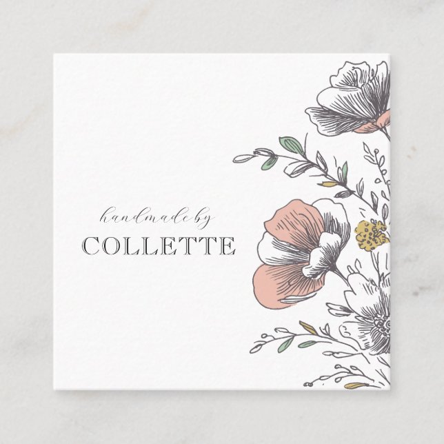 Carte De Visite Carré Logo Fleur Fabriqué à la Main Par  (Devant)