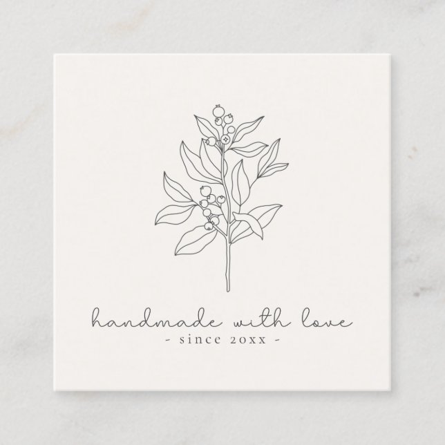 Carte De Visite Carré Logo floral, artisanal avec lait d'amour blanc (Devant)