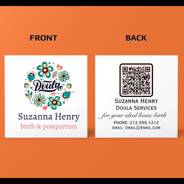 Carte De Visite Carré Logo Floral rose Doula Birth Postpartum (DOULA BUSINESS CARDS)