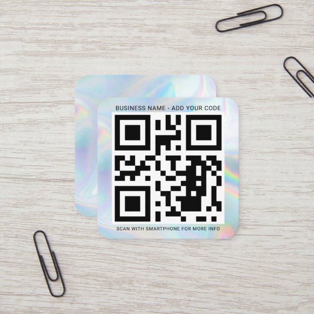 Carte De Visite Carré Logo Holographique Personnalisé et Code QR do-it-y (Devant/Arrière en situation)