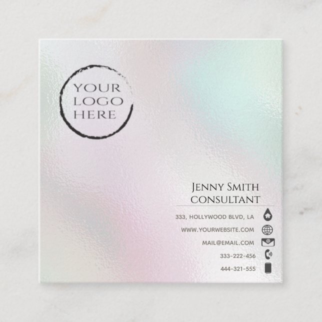 Carte De Visite Carré Logo holographique professionnel simple et minimal (Devant)