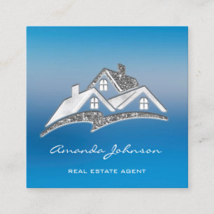 Carte De Visite Carré Logo House Home - Agent immobilier Silver