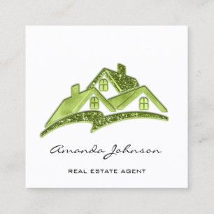 Carte De Visite Carré Logo House personnalisé Agent immobilier Blanc ve
