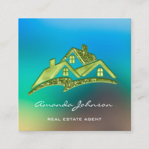 Carte De Visite Carré Logo House personnalisé Agent immobilier Blue Gre