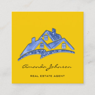 Carte De Visite Carré Logo House personnalisé Agent immobilier Jaune bl