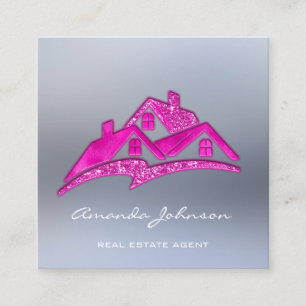 Carte De Visite Carré Logo House personnalisé Agent Immobilier Pink mai