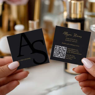 Carte De Visite Carré Logo initiales Black or bold maquillage code qr