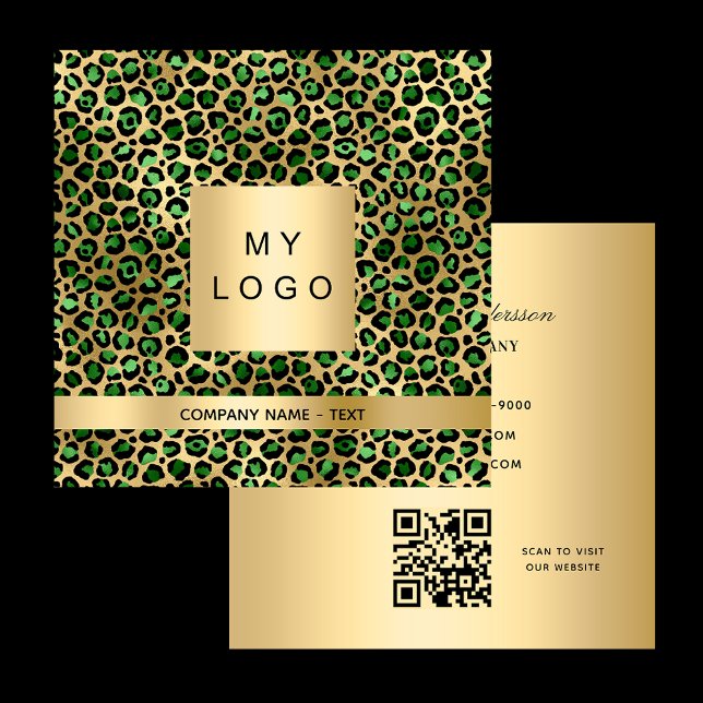 Carte De Visite Carré logo léopard vert émeraude code QR (Créateur téléchargé)