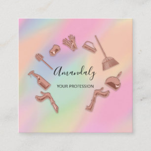 Carte De Visite Carré Logo Maid House Cleaning Office Services Personnal