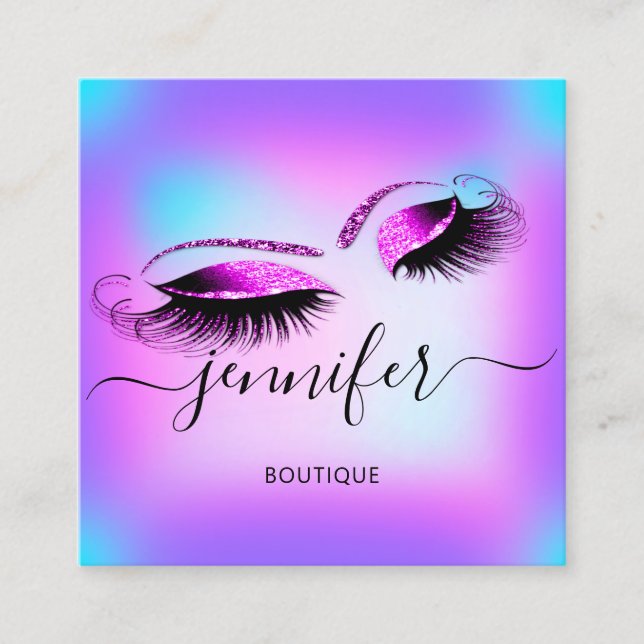 Carte De Visite Carré Logo Maquillage Boutique Lashes Studio Holographe  (Devant)
