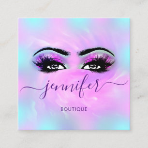 Carte De Visite Carré Logo maquillage Boutique Lashes Yeux Holographique
