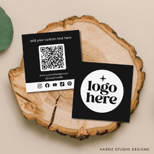 Carte De Visite Carré Logo Minimal Noir Code QR Réseau Social Carré