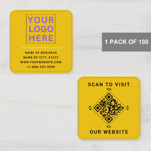 Carte De Visite Carré Logo Moderne & Code QR   Coin Arrondi Doré Personn