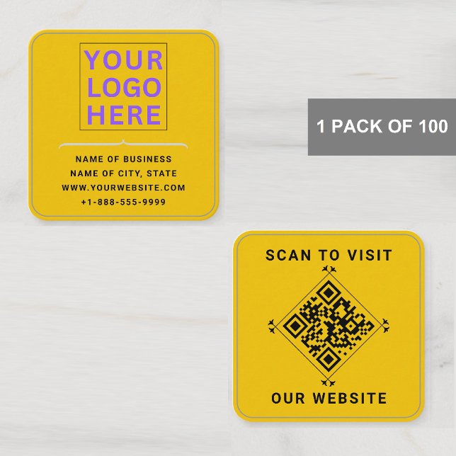 Carte De Visite Carré Logo Moderne & Code QR | Coin Arrondi Doré Personn (Modern luxurygolden Business Cards
)