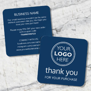 Carte De Visite Carré Logo Moderne Merci Petite Entreprise Bleu Marine B