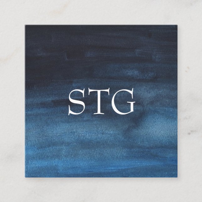 Carte De Visite Carré Logo Monogramme d'aquarelle moderne Marine Bleu (Devant)
