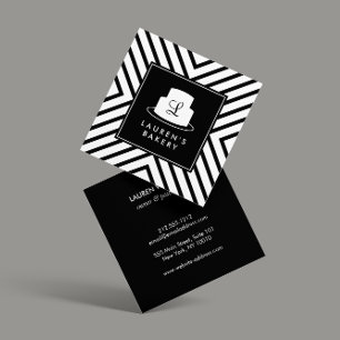 Carte De Visite Carré Logo Monogramme de gâteau avec Boulangerie Motif e