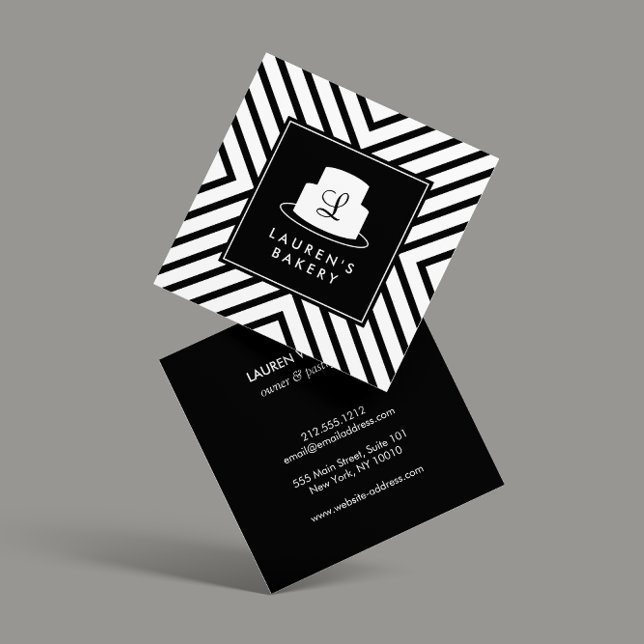 Carte De Visite Carré Logo Monogramme de gâteau avec Boulangerie Motif e (Créateur téléchargé)