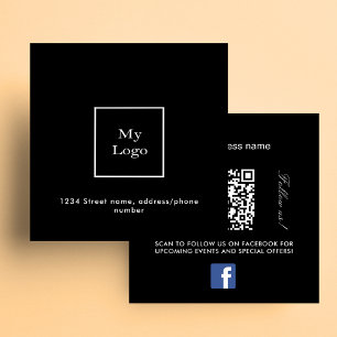 Carte De Visite Carré Logo noir blanc QR code Facebook premium