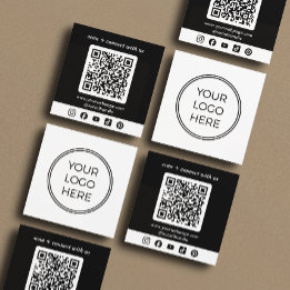 Carte De Visite Carré Logo noir QR Code Custom Social Media